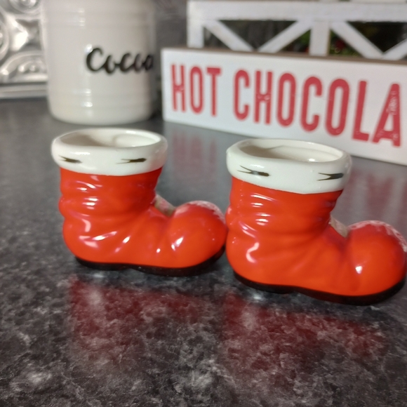 Lefton Japan Vintage 1950s Santa Boot Set of 2 Mistletoe Ceramic Hand Painted - Picture 4 of 8